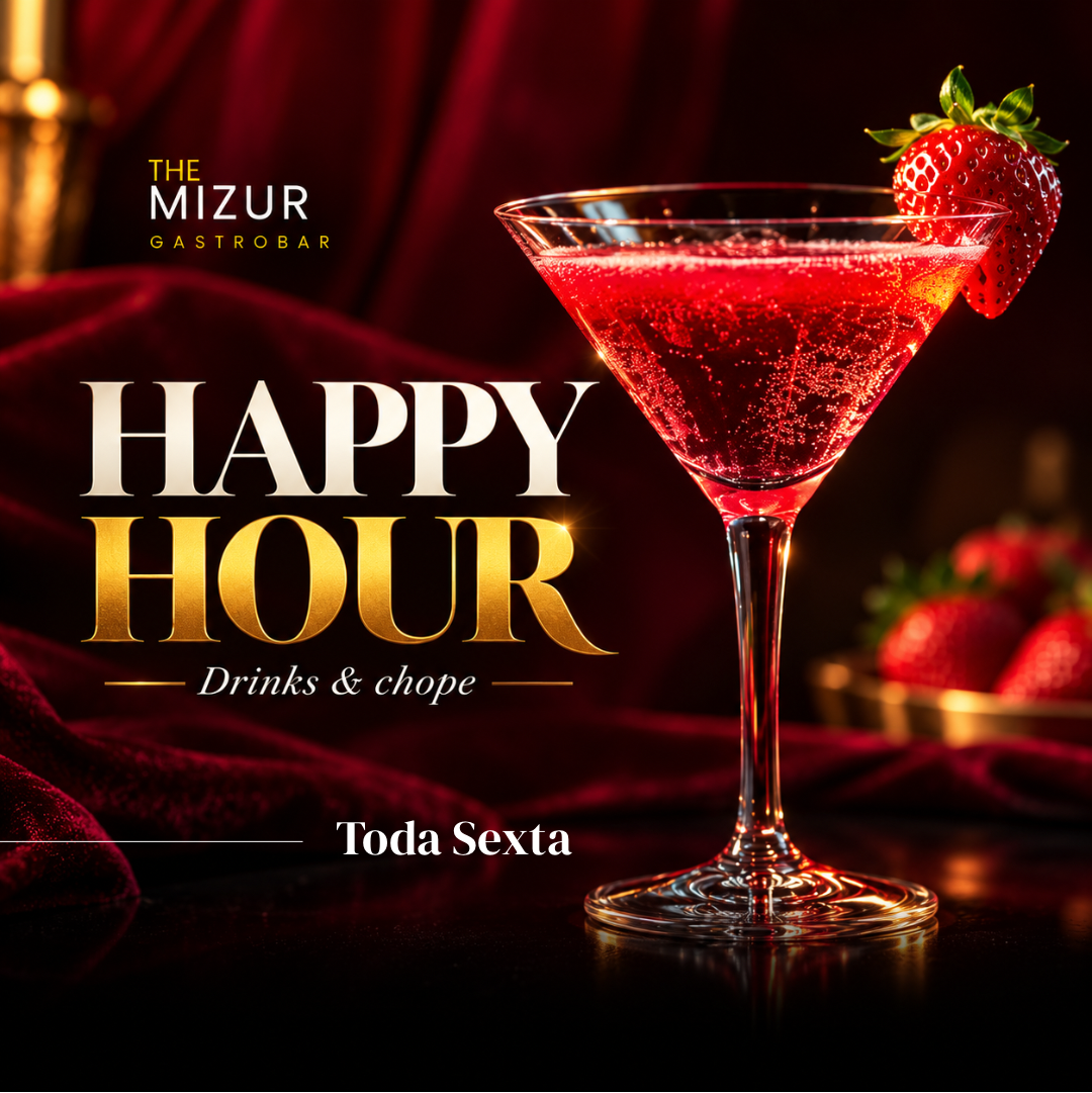 The Mizur Gastrobar — Happy Hour, drinks e chope, com coquetel de morango